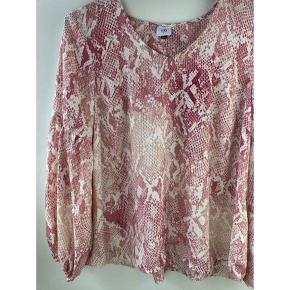 Cabi Bethany Snake Print Blouse Pink White Long Blouson Sleeve 5708 Women Large - Picture 5 of 11